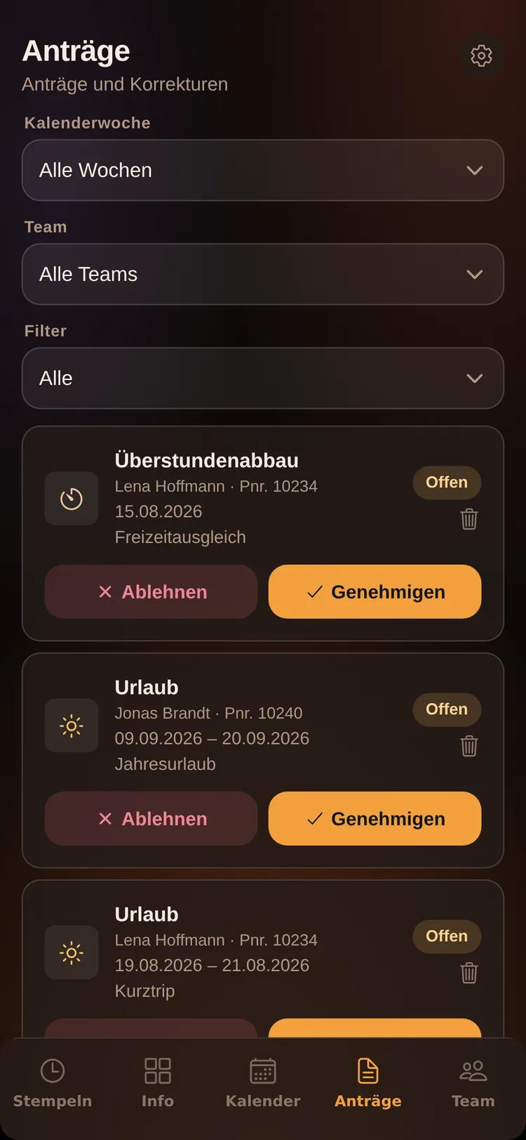 ZeitPilot: Anträge genehmigen