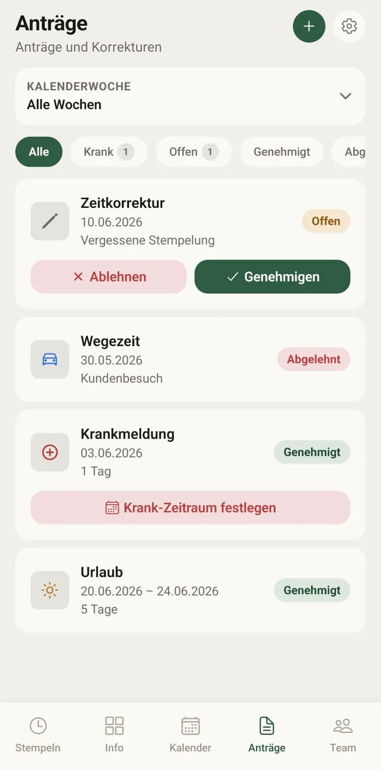 ZeitPilot: Anträge stellen