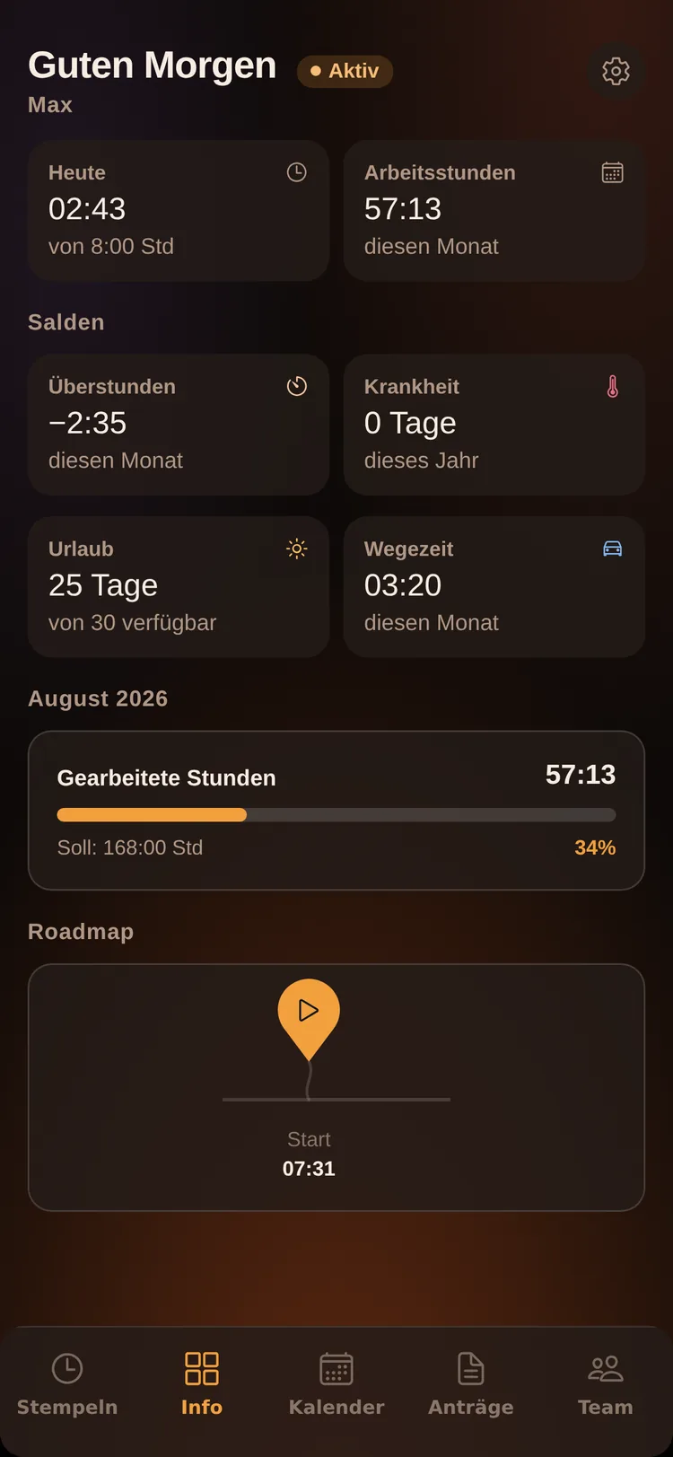 ZeitPilot: Info-Übersicht