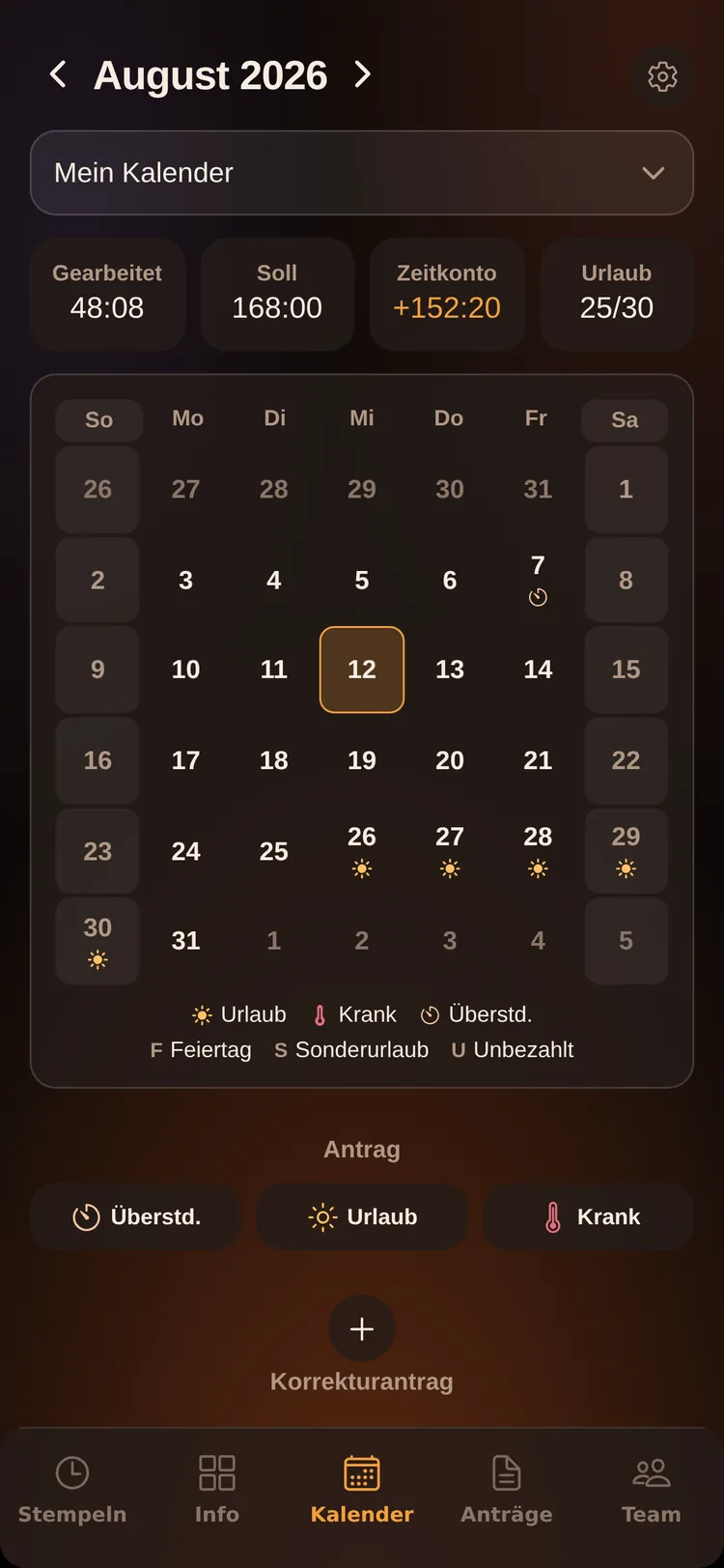 ZeitPilot: Kalender, Monatsansicht